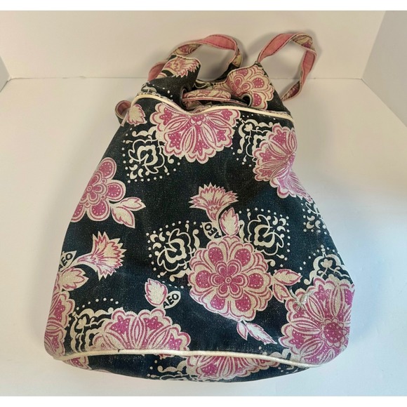 American Eagle Outfitters Handbags - American Eagle Outfitters Y2K Pink Floral Canvas Bucket Bag Drawstring Tote‎ AEO